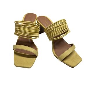 Chinese Laundry Yellow Faux Suede Multi-Strap Block Heel Slide Sandals Size 6